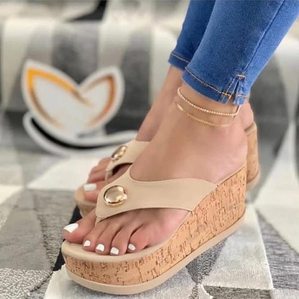 

women summer high heel slippers platform sandals ladies wedges solid flip flops shoes girl outdoor beach plussize, Black