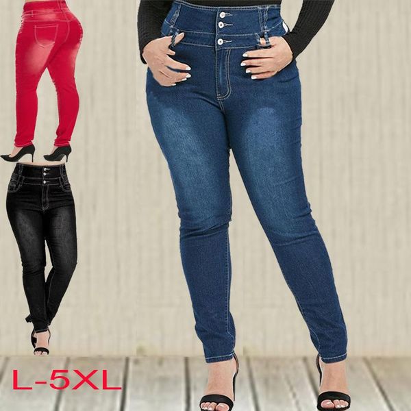 

women's jeans women high waist slim pencil fashion female lady denim skinny plus size 5xl pants, Blue