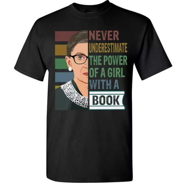 

feminist rbg quote ruth bader ginsburg t-shirt power book reader gifts for women, White;black
