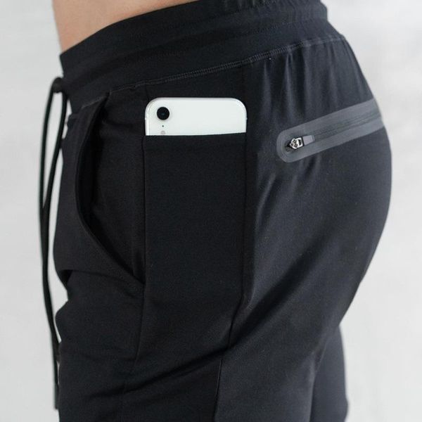 

running pants sports men's fitness jogging side pockets multifunctional training zipper pocket casual trou, Black;blue
