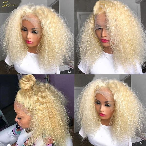 

lace wigs hd transparent blonde 613 front wig afro kinky curly short human hair 13x4 frontal preplucked full glueless 250, Black;brown