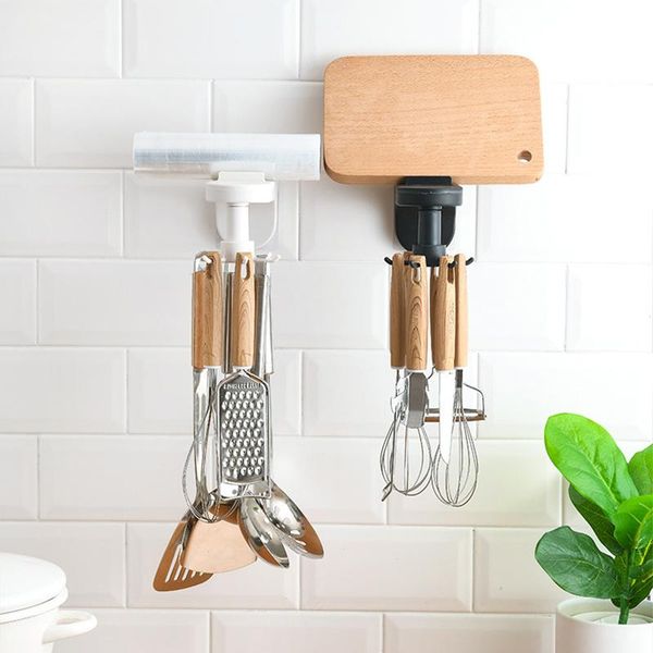 

kitchen storage & organization rotary hook wall mounted kitchenware rack no-punch cabinet spoon cutter organizer home hanger