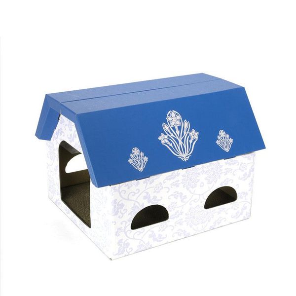 

cat beds & furniture house with scratch board corrugated paper blue and white porcelain nest for small dog puppy sleeping bed