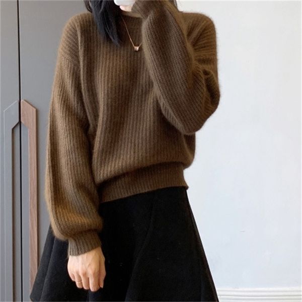 

sweater light luxury shiny raccoon yarn super soft waxy fluffy loose lazy lantern sleeve 75gc, White;black