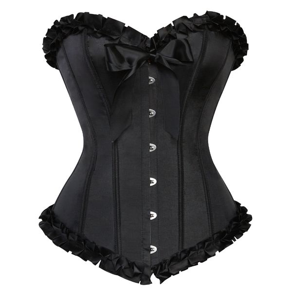 

satin stripe lingerie overbust corset lace up boned bustier korset gothic women victorian body shaper vintage black outwear, Black;white