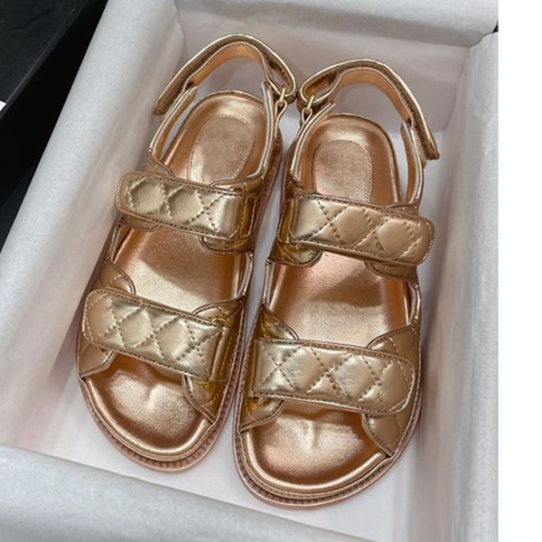 

sandals classic color catwalk sandal luxury designer women's metal drill button breathable fast drying flat leather, Black