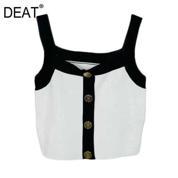 

[deat] spring summer fashion vest splicing single-breasted elasticity knitting women tank 13d159 210527, White