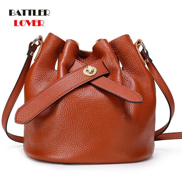 

evening bags natural cowskin fashion bucket women's messenger bag genuine leather shoulder handbag for female brand designer crossbody