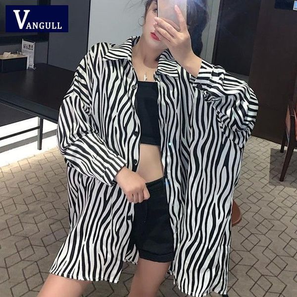 

women's blouses & shirts vangull zebra striped printed women shirt loose oversize long sleeve turn-down collar single breasted spring, White
