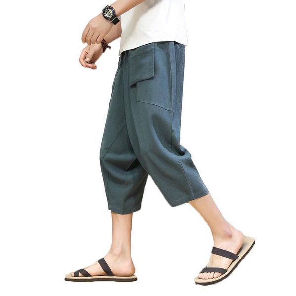 

cotton beach harem pants for men plus size drawstring joggers sportswear pant streetwear korean casual loose trousers men's, Black