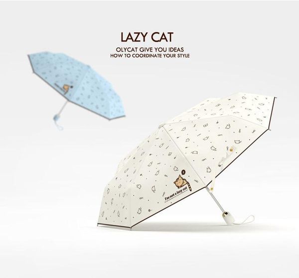 

umbrellas fully automatic korean creative cute fresh cat dark glue opaque three folding sun uv umbrella with women and girl