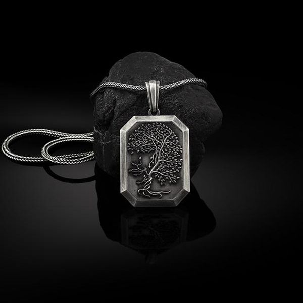 

world tree of life totem viking old hangtag men's necklace pendant, Silver
