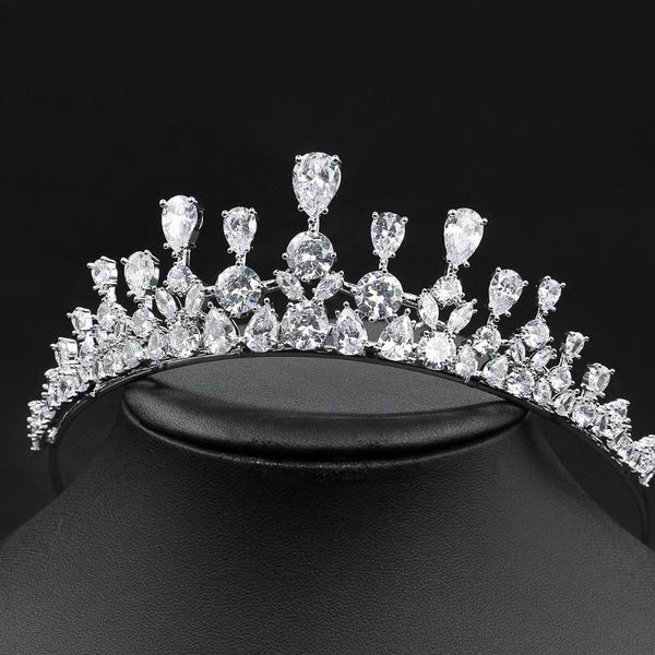 

hair clips & barrettes hibride cz water drop tiaras king crown wedding women bridal jewelry accessories tiara de noiva c-01, Golden;silver