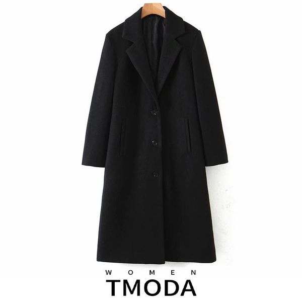 

women's wool & blends tmoda2072 2021 women elegant long coat black casual office wear lady coats turn down collar vintage outerwear man