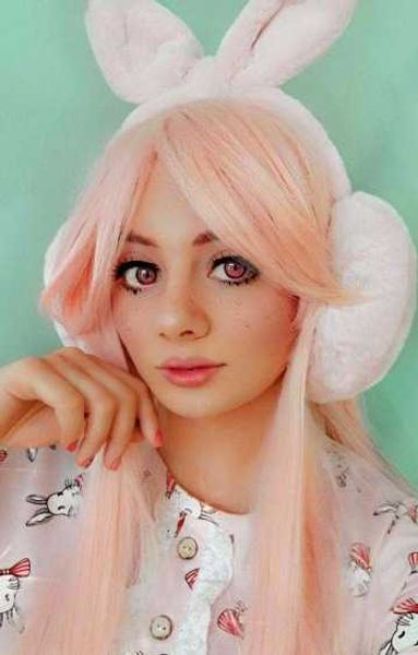 

long straight hair meat pink animation cosplay tape net wig, Black