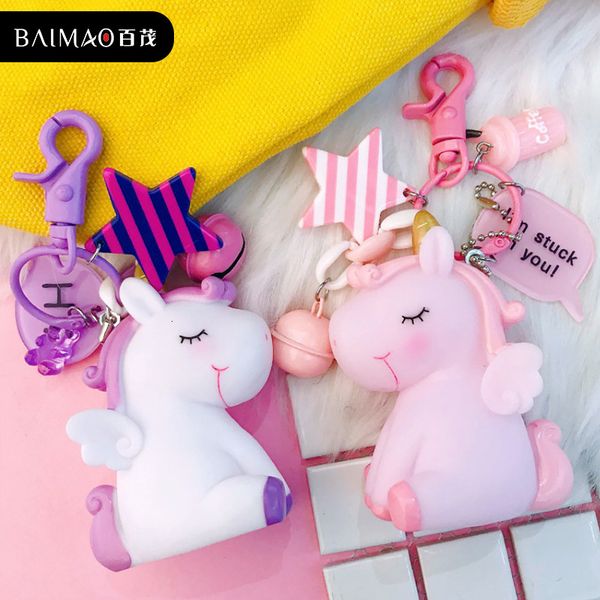 

key chain korean cartoon unicorn car men and women lovely chain pendant, Silver