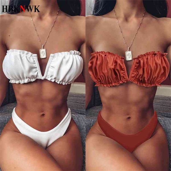 

bandeau bikini swimsuit women swimwear v-neck biquinis bathing suit beach wear summer bather new push up bikini set 210324, White;black