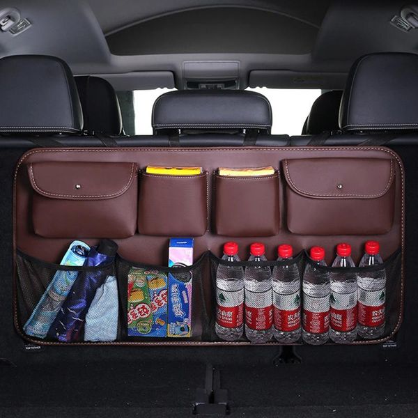 

car organizer pu leather storage bag large capacity net rear seat back pocket auto trunk stowing tidying
