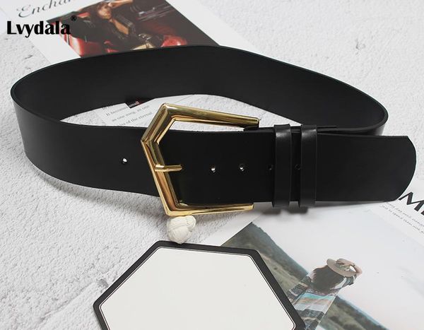 

lvydala women black real leather big metal buckle belt lady european fashion wide waistband all match for dress belts, Black;brown