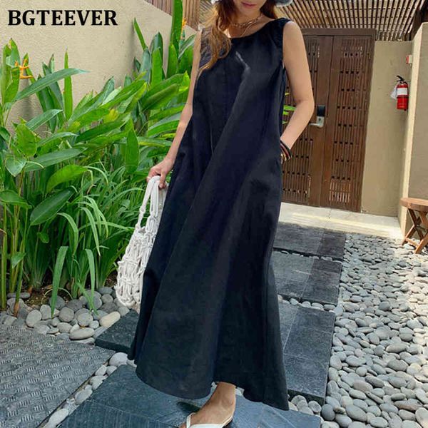

dresses summer casual women solid long chic o-neck sleeveless cotton and linen female dress loose vestidos femme kzn4, Black;gray
