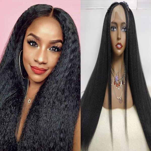 

150% density remy kinky straight 13x6 human hair wig for woman black 10-26 inches with babyhair pre-plucked brazilian can dye lace wigs1, Black;brown