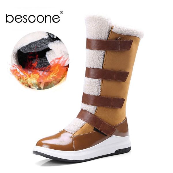 

boots bescone women's shoes winter warm comfortable wool handmade ladies middle fashion leisure women bm573, Black
