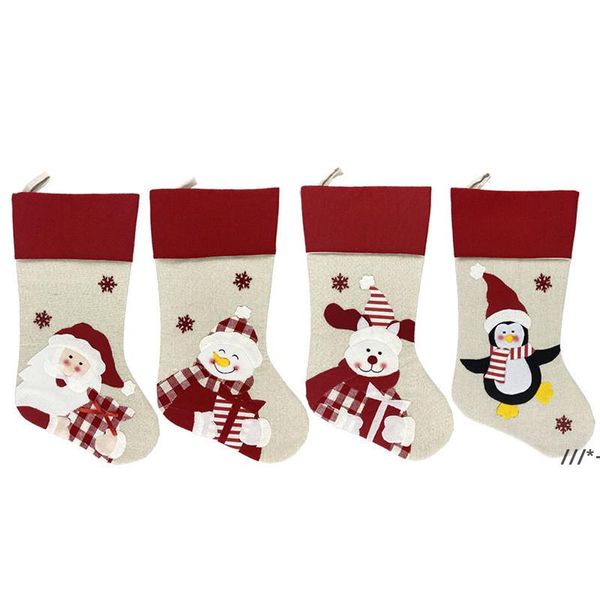 NEU4 Styles 47x22cm Weihnachtsstrumpf Vliesstoff Alter Mann Schneemann Elch Pinguin Kreativer Weihnachtsmann Weihnachtsstrümpfe Geschenktüte Süßigkeiten LLF11666