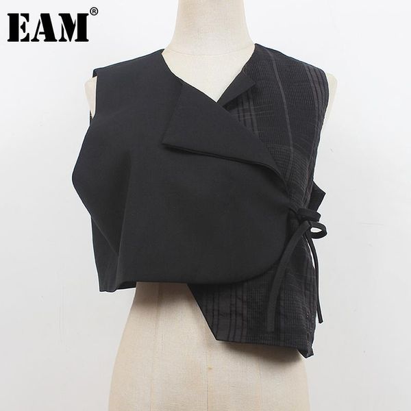 

women's vests [eam] women loose fit black irregular striped bandage short vest lapel sleeveless fashion tide spring summer 2021 1de1623, Black;white