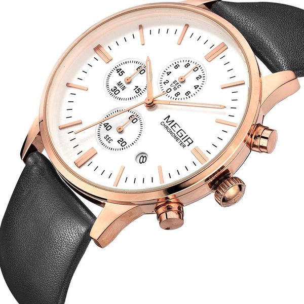 

wristwatches fashion megir brand mens watch quartz leather waterproof male business dress clock men relogio masculino, Slivery;brown