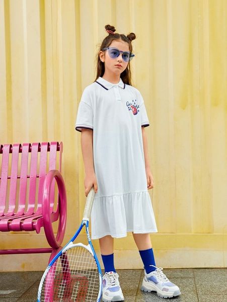 

girls drop shoulder letter & star pattern ruffle hem smock dress she, Red;yellow