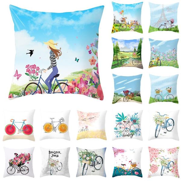 

creative bike flowers floral cushion cover modern fashion nordic polyester white pillowcase simple style decorative pillow cushion/decorativ