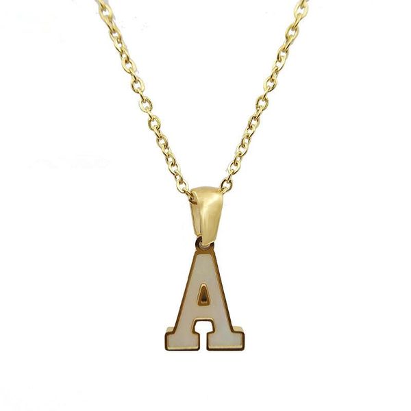 

wholesale gold stainless steel 26 capital letter necklaces female alphabet initial shell pendant necklace party jewelry gift chains, Silver