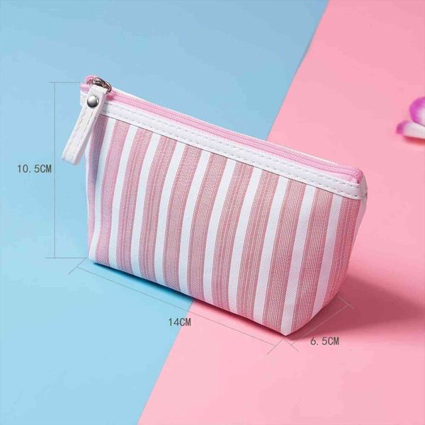 

canvas cosmetic women make up bag striped printed travel toiletry organizer portable pouch makeup case