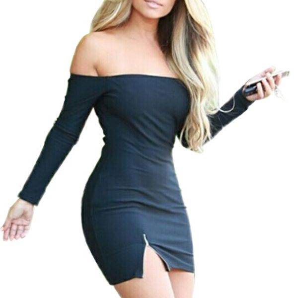 

party dresses summer autumn women zipper off shoulder long sleeve club bodycon mini evening mx9m, White;black