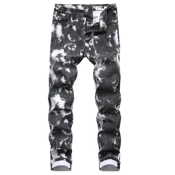 

men's jeans brand cotton skinny slim straight pants zipper, Blue