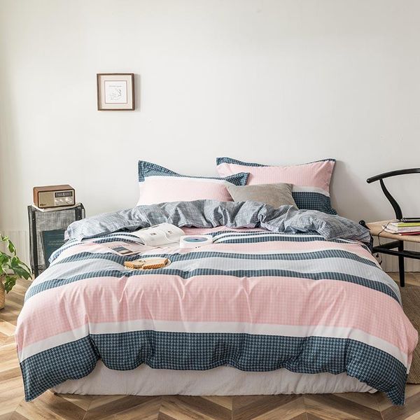 

bedding sets fashion plaid duvet cover set 3/4 pieces pink and dark green bedclothes include bed sheet pillowcase comforter oceania
