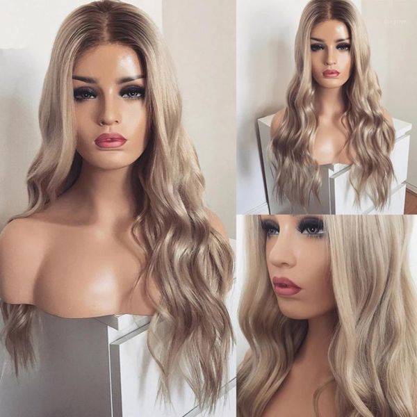 

grey transparent lace full human hair wigs peruvian ombre cream blonde silk platinum front wavy for women prepluck1, Black;brown