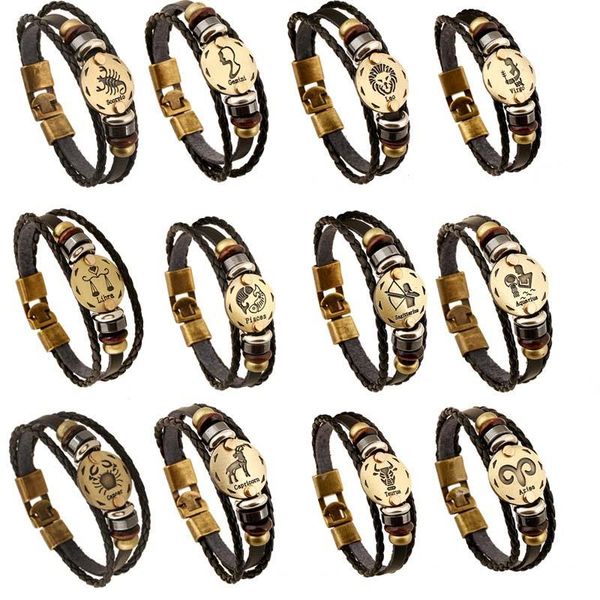 

charm bracelets 12 constellations leather bracelet friendship, Golden;silver
