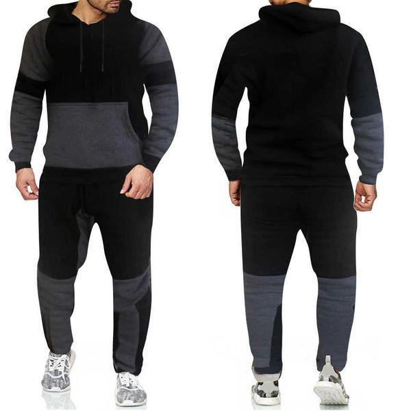 

2020 new men's large color matching sweater and hooded suit, Gray