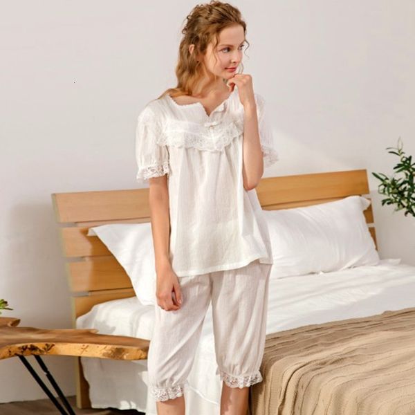 

women's sleepwear home wear ladies cotton short-sleeved 3/4 pant sleepwear summer pajamas set female korean sweet pijamas women su, Black;red