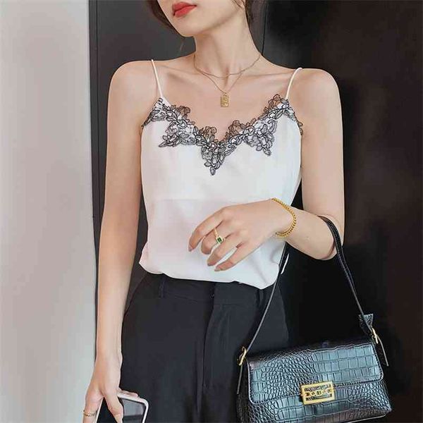 

french the women thin lace camis vest tank female strap basic slim sleeveless camisole 210507, White