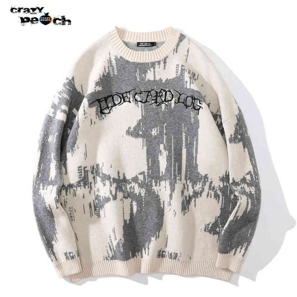 

y2k gothic anime mens streetwear pullover autumn retro oversized digital knitted harajuku men graphic sweater, Black