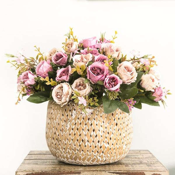 

artificial flowers fake 5 branches 8 heads home garden office dining table wedding decor rose bouquet decorative & wreaths