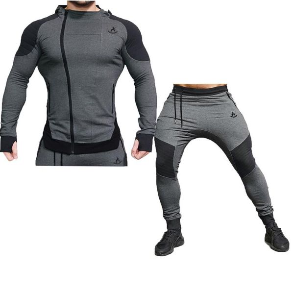 

men's tracksuits man sportswear autumn men's set, gym suits, sports hoodies + trousers, high-quality 2-piece sets of male cotton 20, Gray