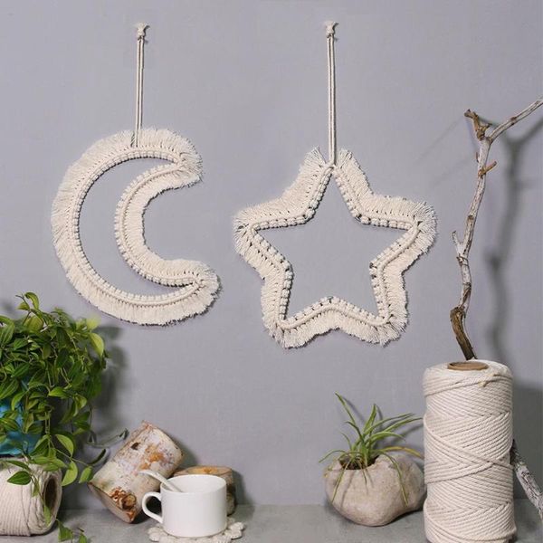 

tapestries handmade woven wall hanging mat star moon boho dream catcher tapestry with tassels ornament for home decor supplies