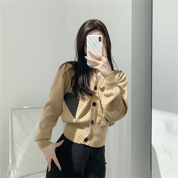 

kimhekim 2022 spring trend mo co knitwear ladies love sweater designer puff sleeve cardigan jacket cashmere retro sweaters, White;black