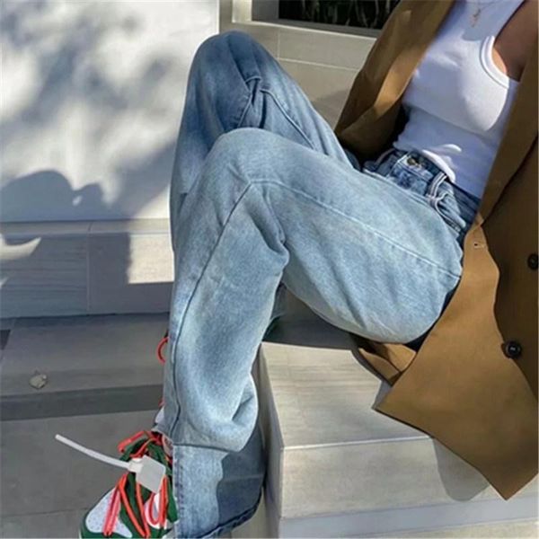 

women's jeans for women boyfriend highwaist 2021 denim loose baggy blue mom vintage zipper straight leg pants ladies streetwe