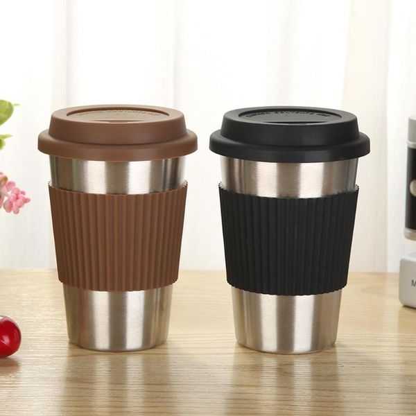 

mugs portable 500ml stainless steel coffee tea mug non-slip water cup insulated cups reusable car travel drinkware
