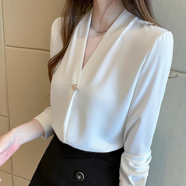 

blusas femininas elegante chiffon white womens shirts v neck autumn long sleeve office blouses