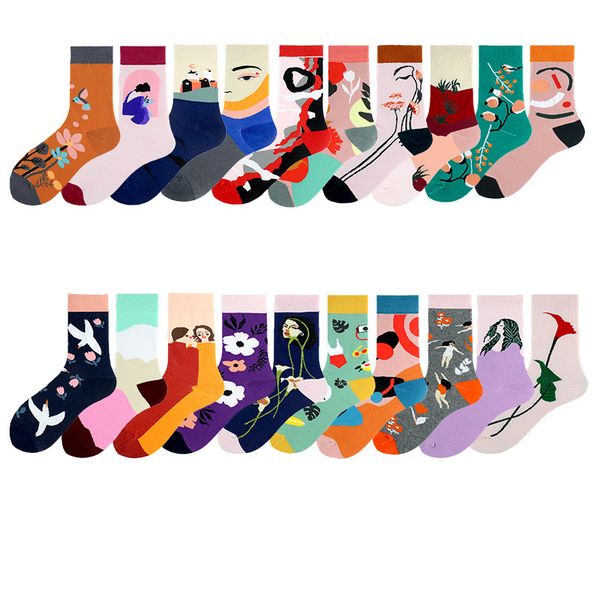 

women's sorks hosiery personalized art street abstract trend in the tube lovers cotton stoings female sos, Black;white